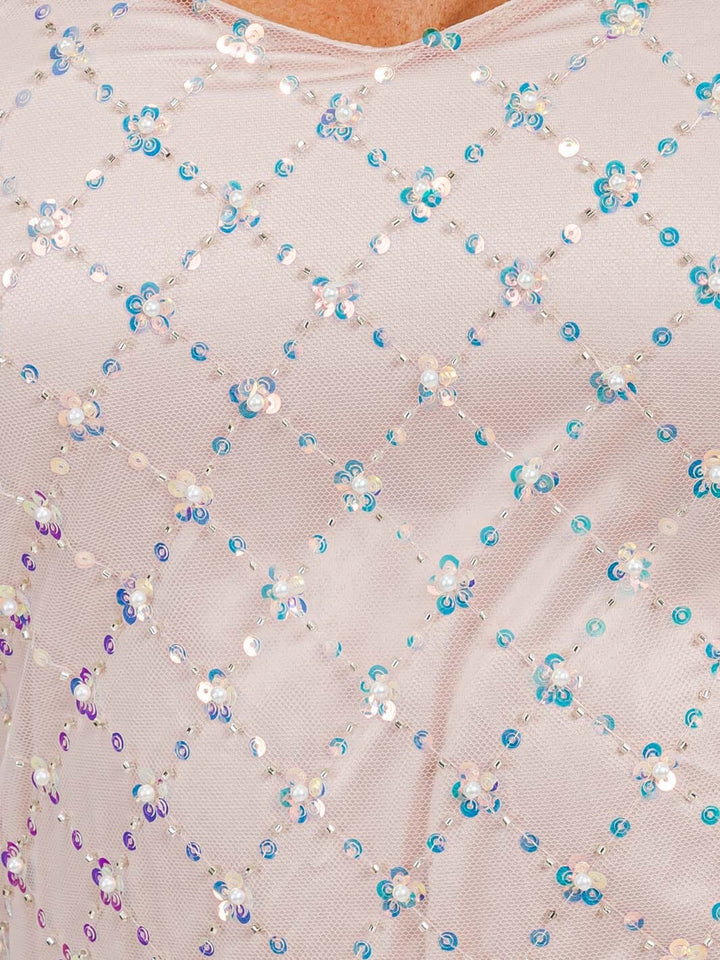 WOMEN'S SLEEVELESS V-NECK SEQUINS MESH MIDI DRESS