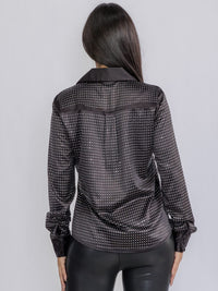 WOMEN'S LONG SLEEVE BUTTON UP STUDS DETAILES BLOUSE