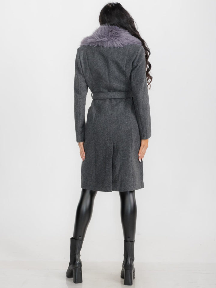 WOMEN'S LONG SLEEVE BUTTON CLOSURE FRONT POCKETS REMOVABLE COLLAR COAT