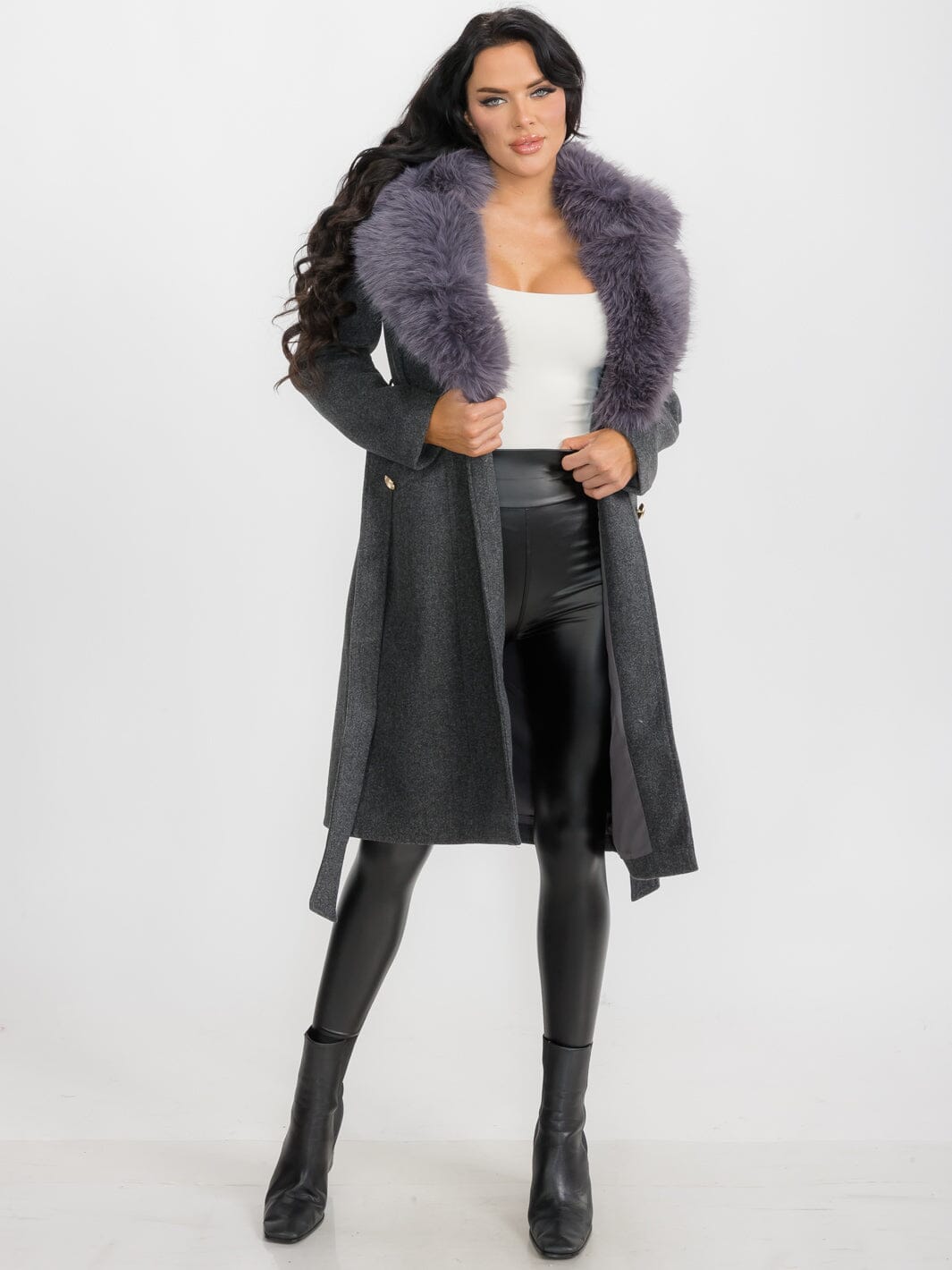 WOMEN'S LONG SLEEVE BUTTON CLOSURE FRONT POCKETS REMOVABLE COLLAR COAT