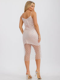 WOMEN'S SLEEVELESS V-NECK SEQUINS MESH MIDI DRESS
