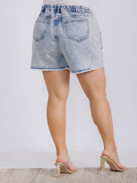 PLUS SIZE ELASTIC WAIST DISTRESSED DENIM SHORT