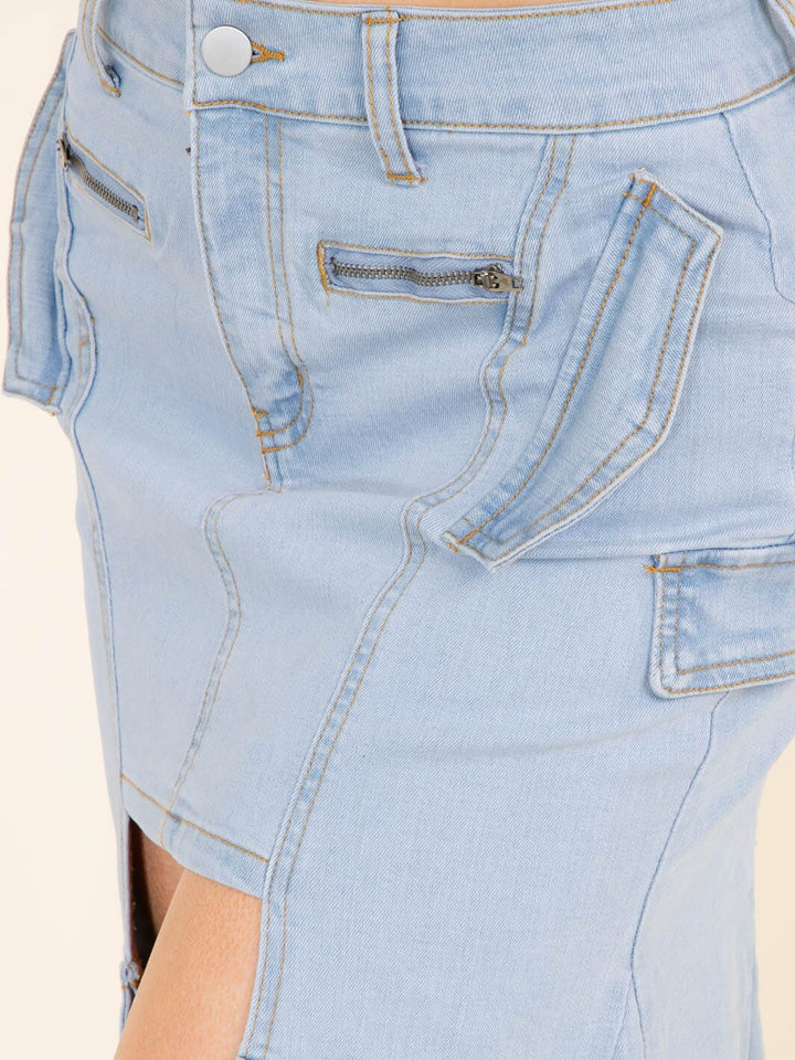 WOMEN'S BUTTON CLOSURE HIGH-LOW DENIM MAXI SKIRT