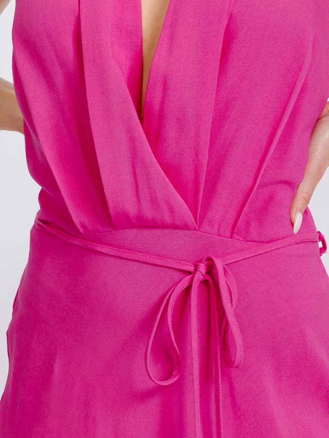 WOMEN'S SLEEVELESS SURPLICE EYELET BOTTON DETAILED OPEN BACK MAXI DRESS