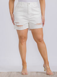 PLUS SIZE ELASTIC WAIST DISTRESSED DENIM SHORT