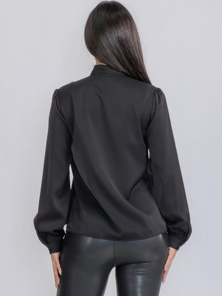 WOMEN'S LONG SLEEVE BUTTON UP NECK DETAILED BLOUSE