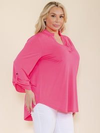 PLUS SIZE 3/4 SLEEVES V-NECK TUNIC HIGH-LOW TOP