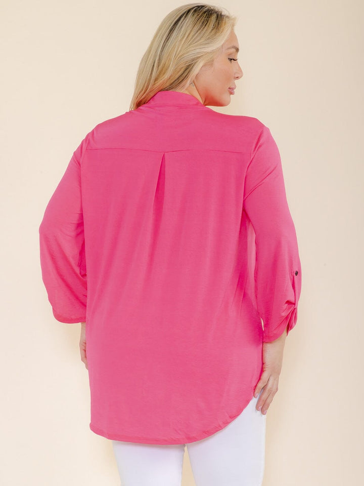 PLUS SIZE 3/4 SLEEVES V-NECK TUNIC HIGH-LOW TOP