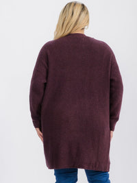 PLUS SIZE LONG SLEEVE OPEN FRONT POCKETS CARDIGAN