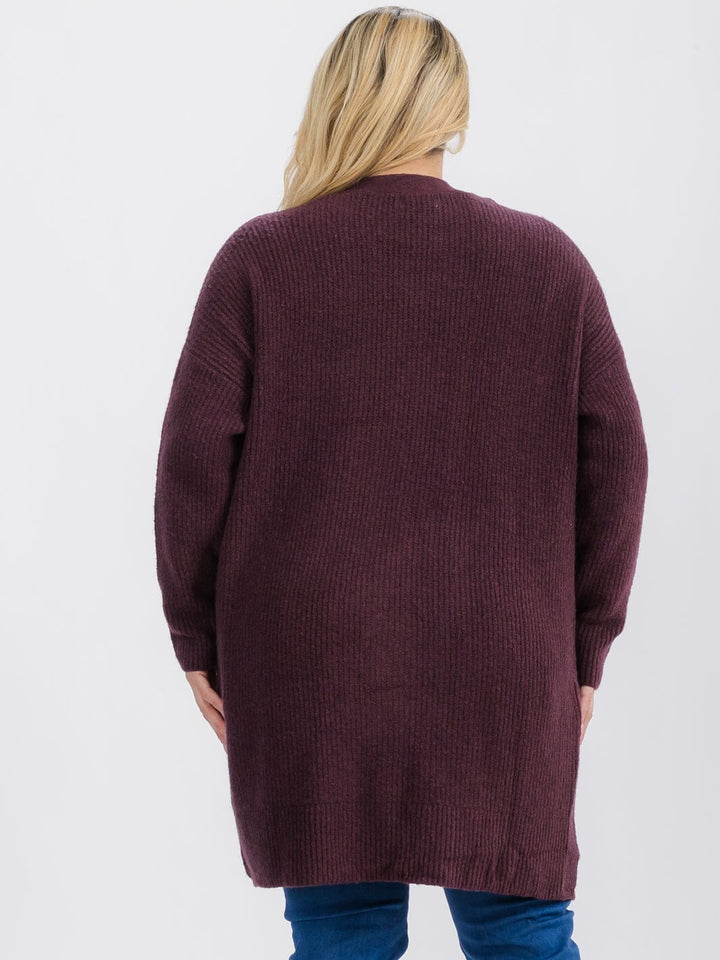 PLUS SIZE LONG SLEEVE OPEN FRONT POCKETS CARDIGAN