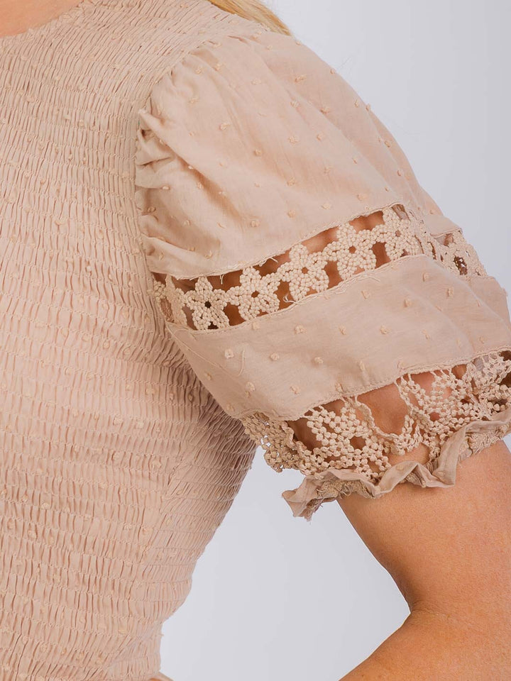 WOMEN'S SHORT PUFF SLEEVE SMOCK CROP TOP