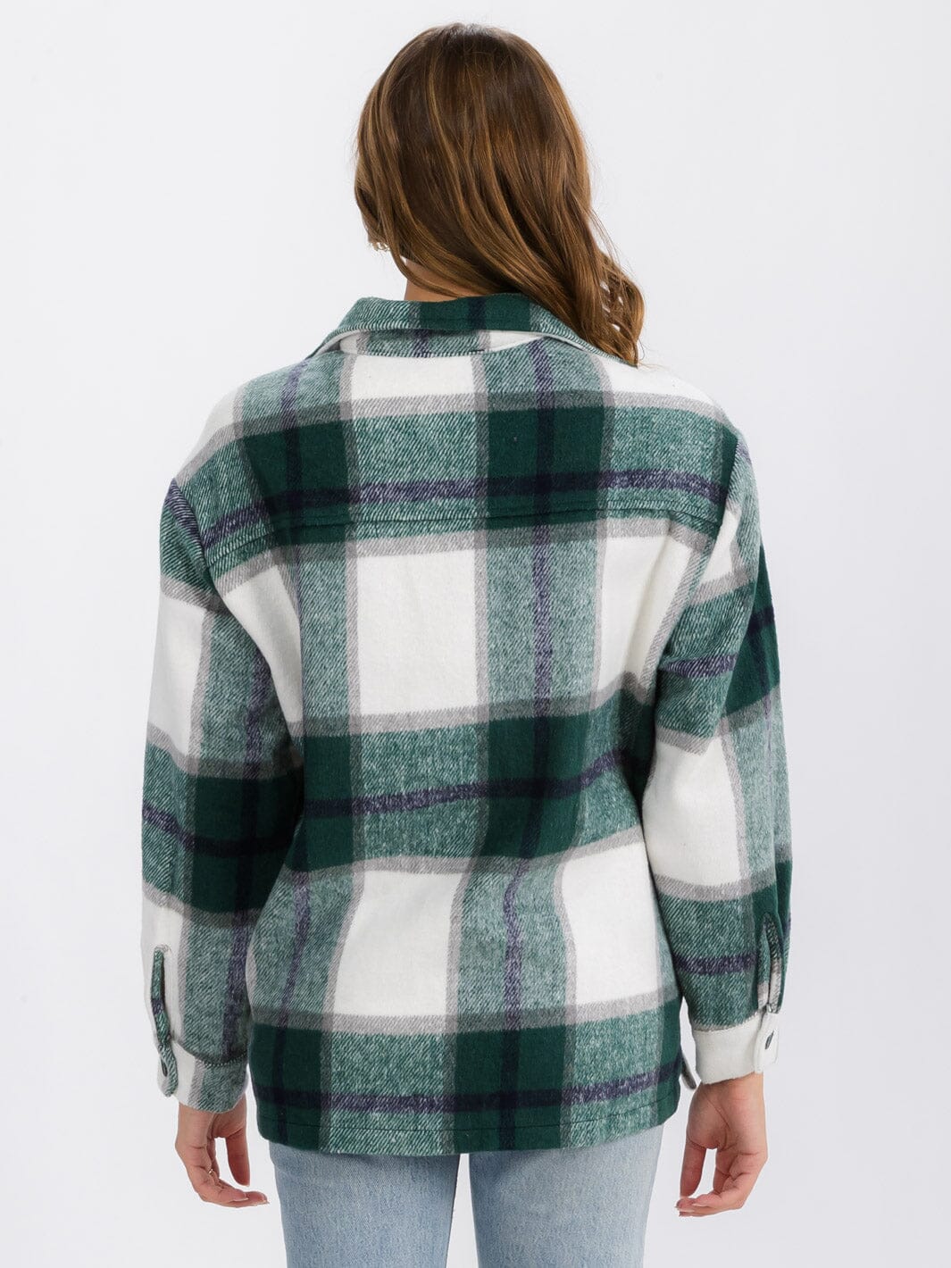 WOMEN'S LONG SLEEVE BUTTON CLOSURE FRONT POCKETS PLAID JACKET