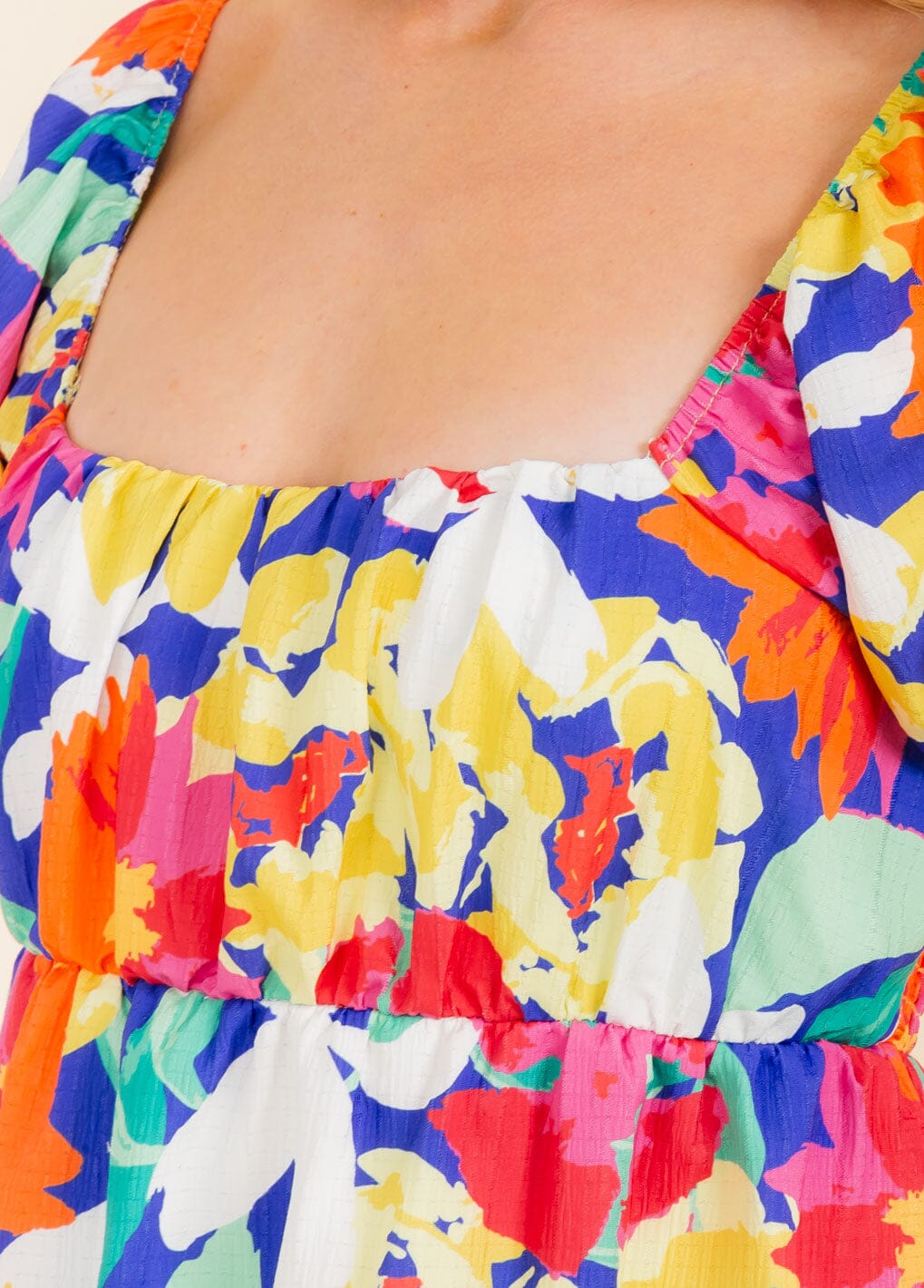 WOMEN'S SHORT SLEEVE SMOCK FLORAL MINI DRESS