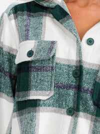 WOMEN'S LONG SLEEVE BUTTON CLOSURE FRONT POCKETS PLAID JACKET