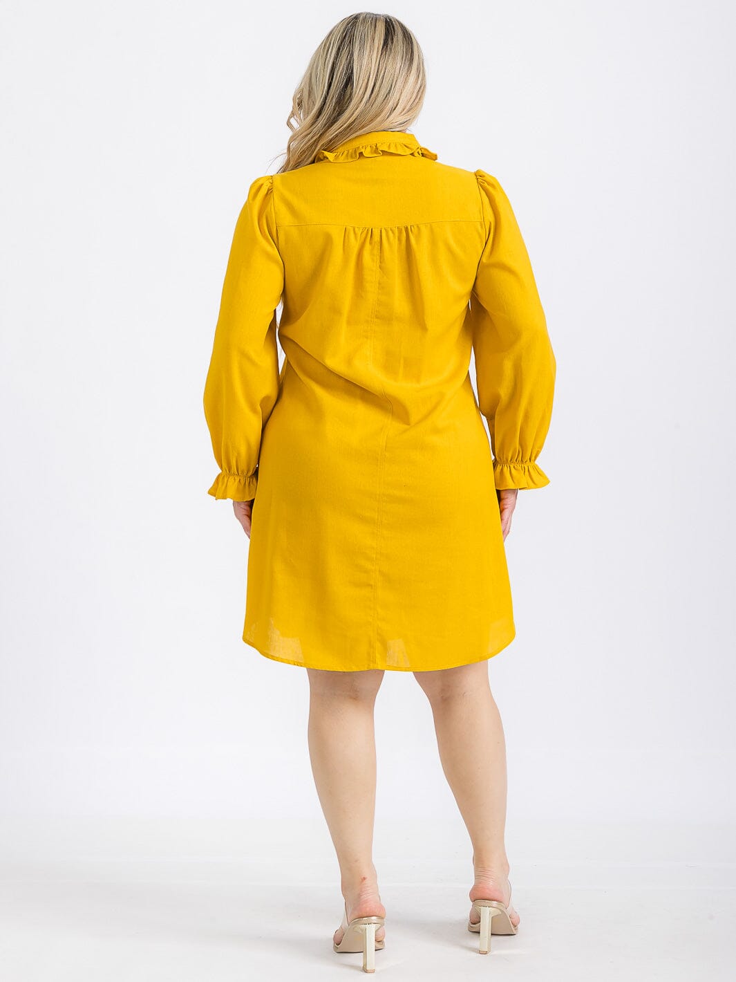 PLUS SIZE LONG SLEEVE BUTTON UP FRONT POCKETS SOLID MINI DRESS