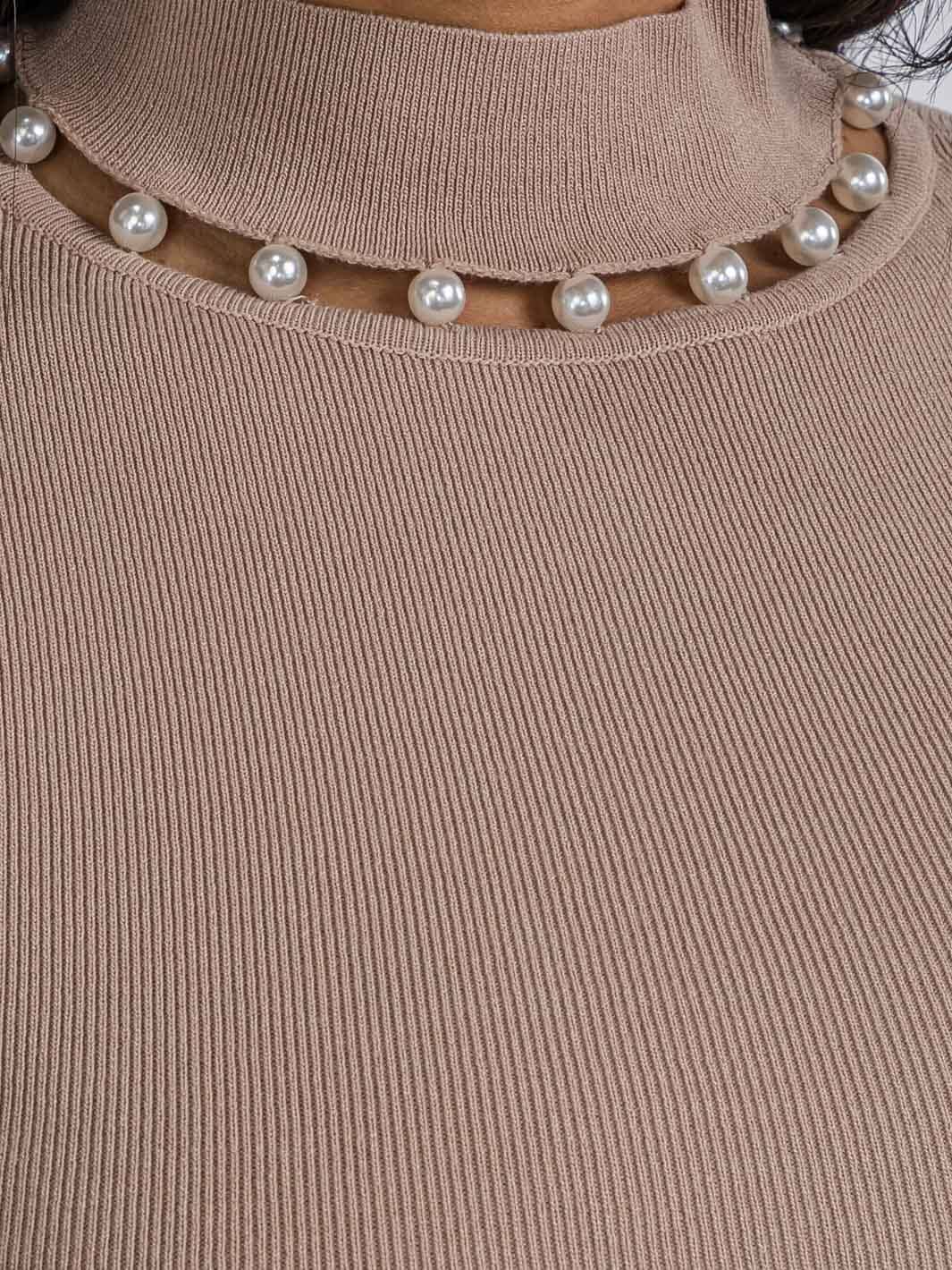 WOMEN'S LONG SLEEVE MOCK DETAILED NECK RIBBED TOP