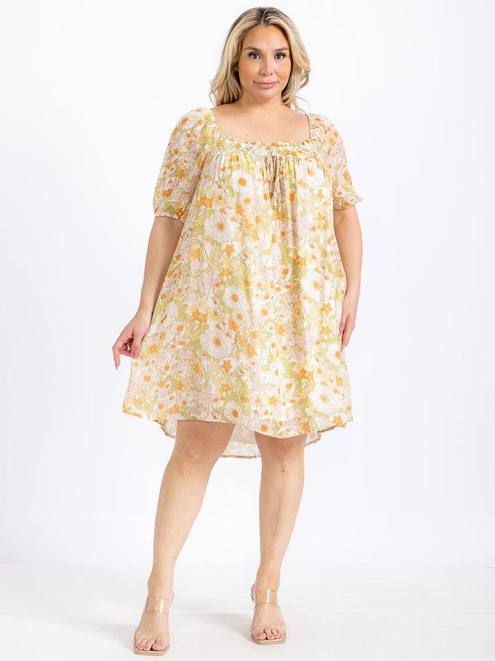 PLUS SIZE SHORT SLEEVE SQUARE NECK TIERED COLORBLOCK TUNIC MINI DRESS (Copy)