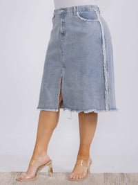 PLUS SIZE FRONT SLIT DENIM MIDI SKIRT