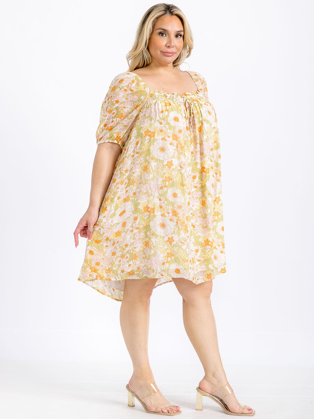 PLUS SIZE SHORT SLEEVE SQUARE NECK TIERED COLORBLOCK TUNIC MINI DRESS (Copy)