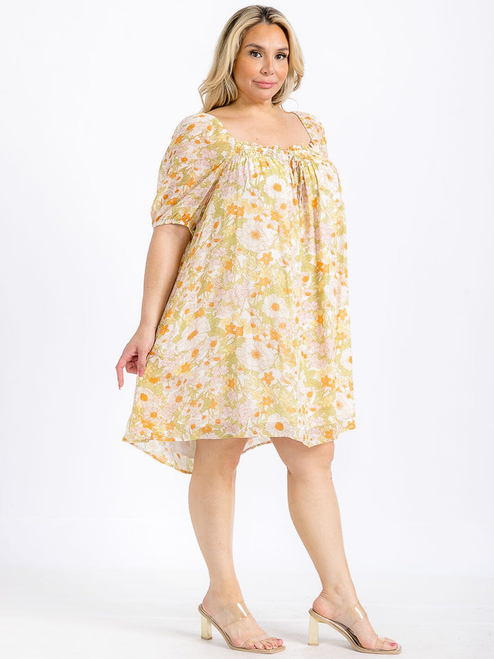 PLUS SIZE SHORT SLEEVE SQUARE NECK TIERED COLORBLOCK TUNIC MINI DRESS (Copy)