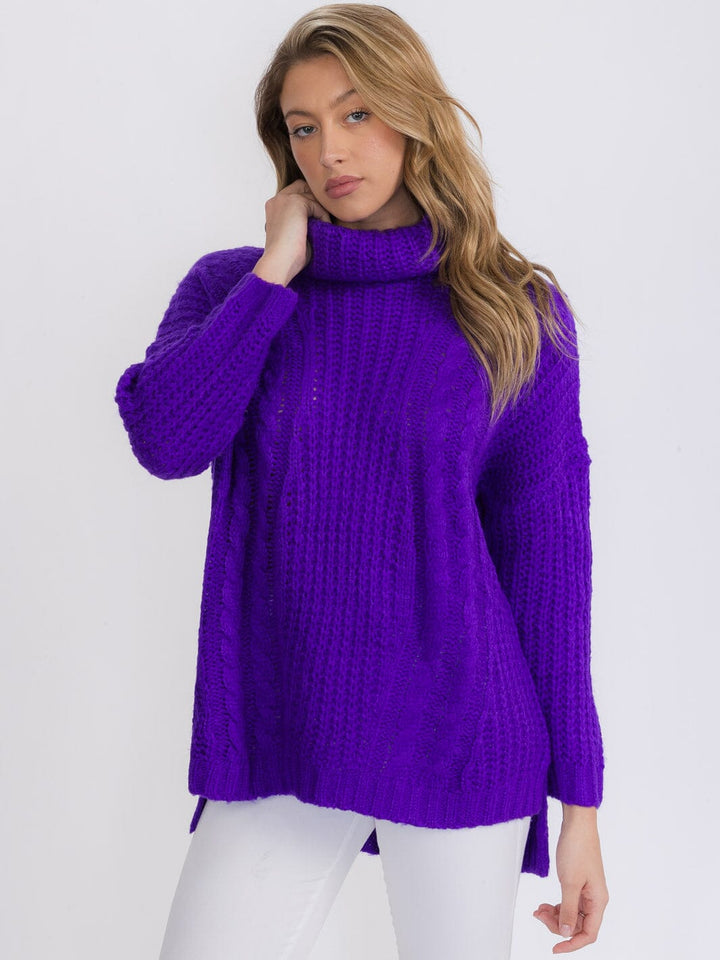 WOMEN'S LONG SLEEVES PULLOVER TURTLE NECK SWEATER