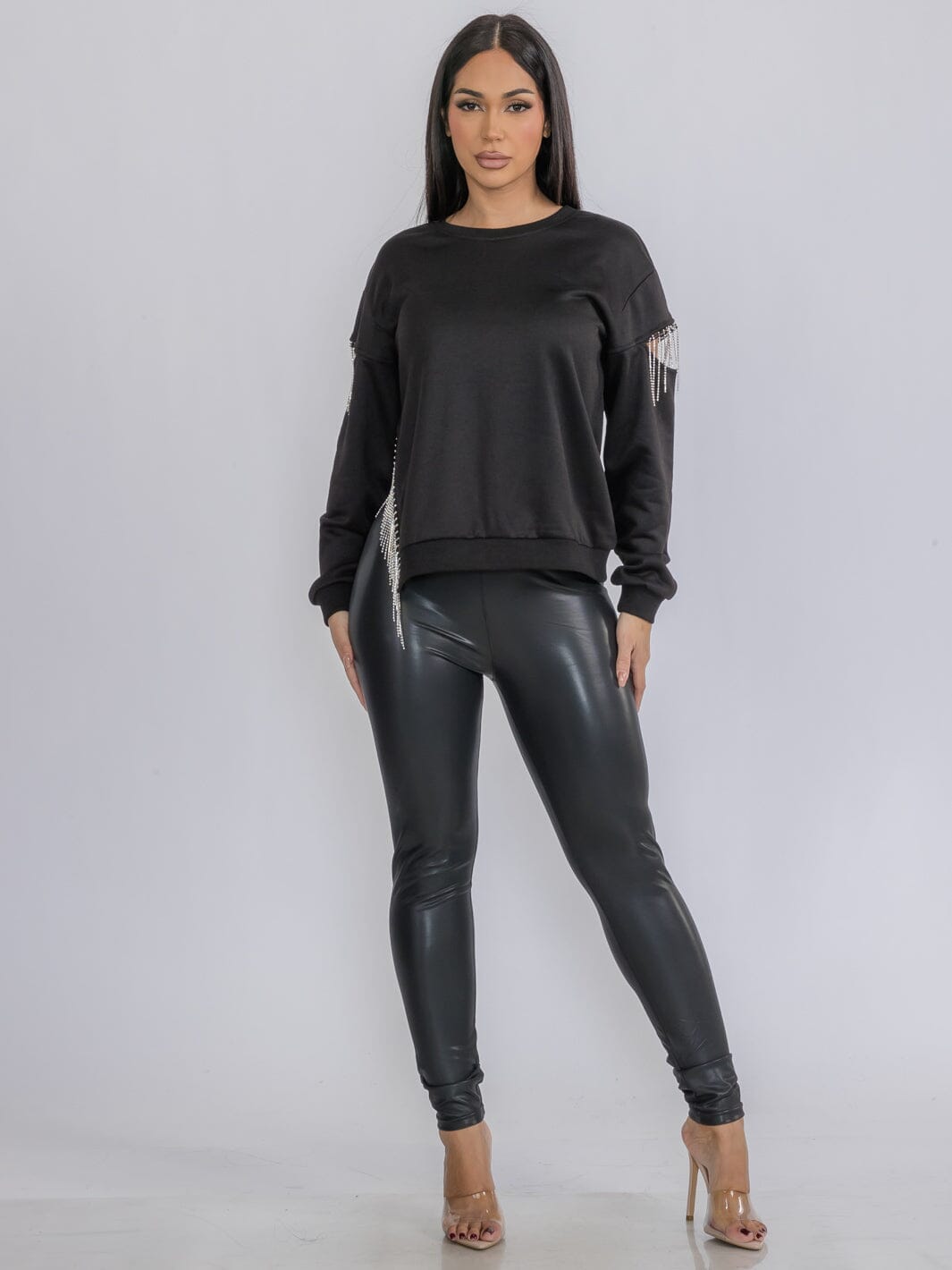 WOMEN'S LONG SLEEVE FRINGE DETAILED CUT OUT TOP