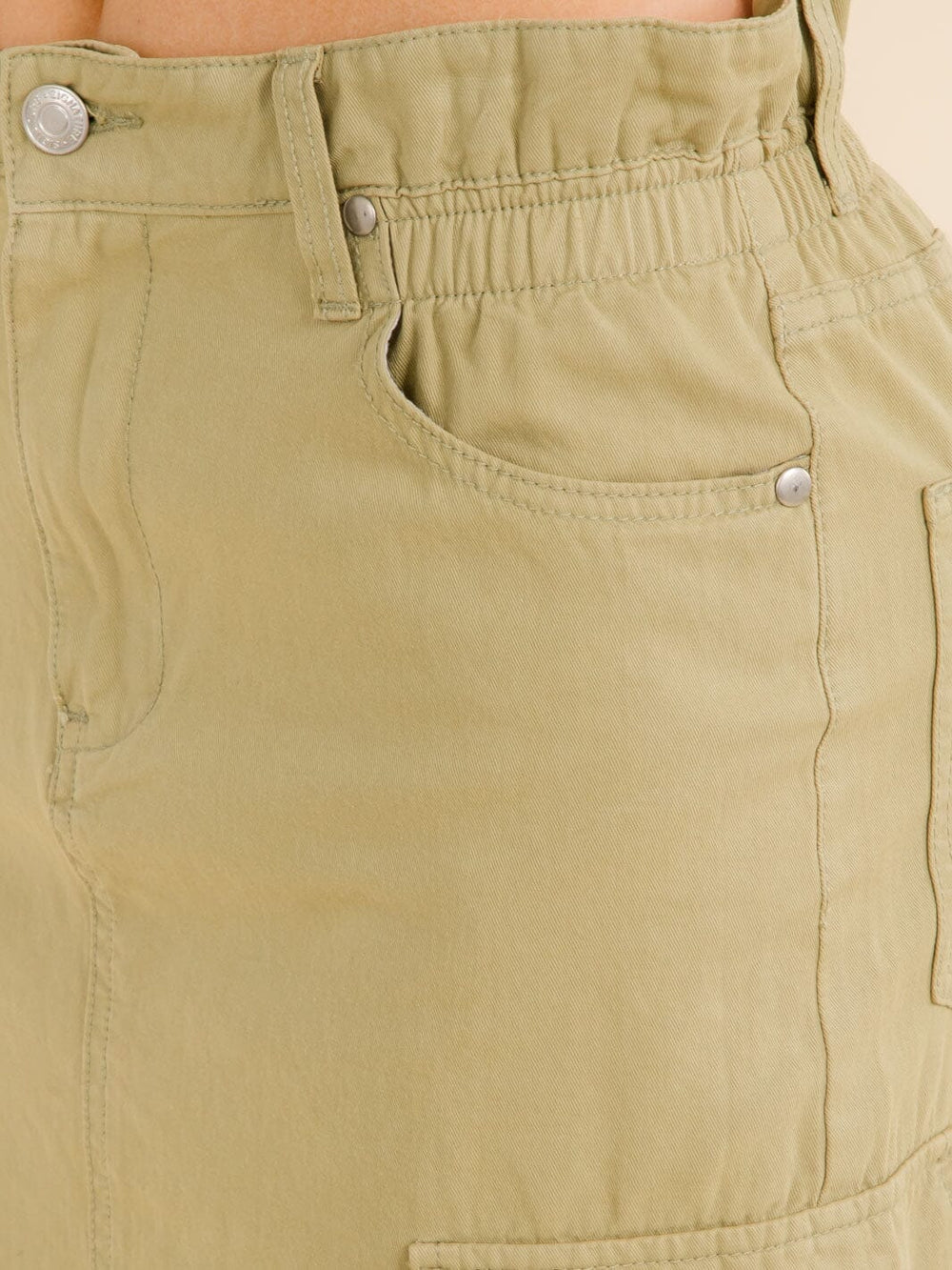 WOMEN'S ELASTIC WAIST CARGO POCKETS MIDI SKIRT