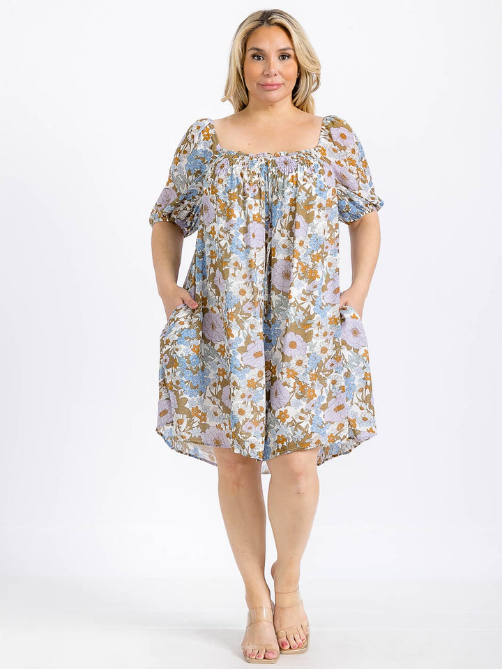PLUS SIZE SHORT SLEEVE SQUARE NECK TIERED COLORBLOCK TUNIC MINI DRESS (Copy)