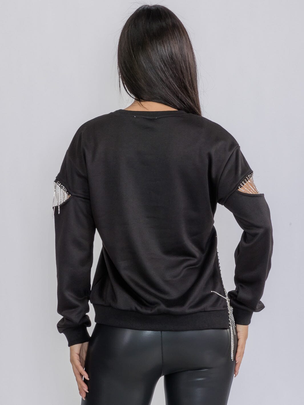 WOMEN'S LONG SLEEVE FRINGE DETAILED CUT OUT TOP
