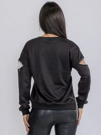 WOMEN'S LONG SLEEVE FRINGE DETAILED CUT OUT TOP