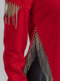 WOMEN'S LONG SLEEVE FRINGE DETAILED CUT OUT TOP