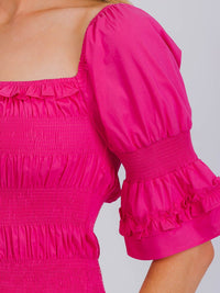 WOMEN'S SHORT RUFFLE SLEEVE SQUARE NECK SMOCK TOP