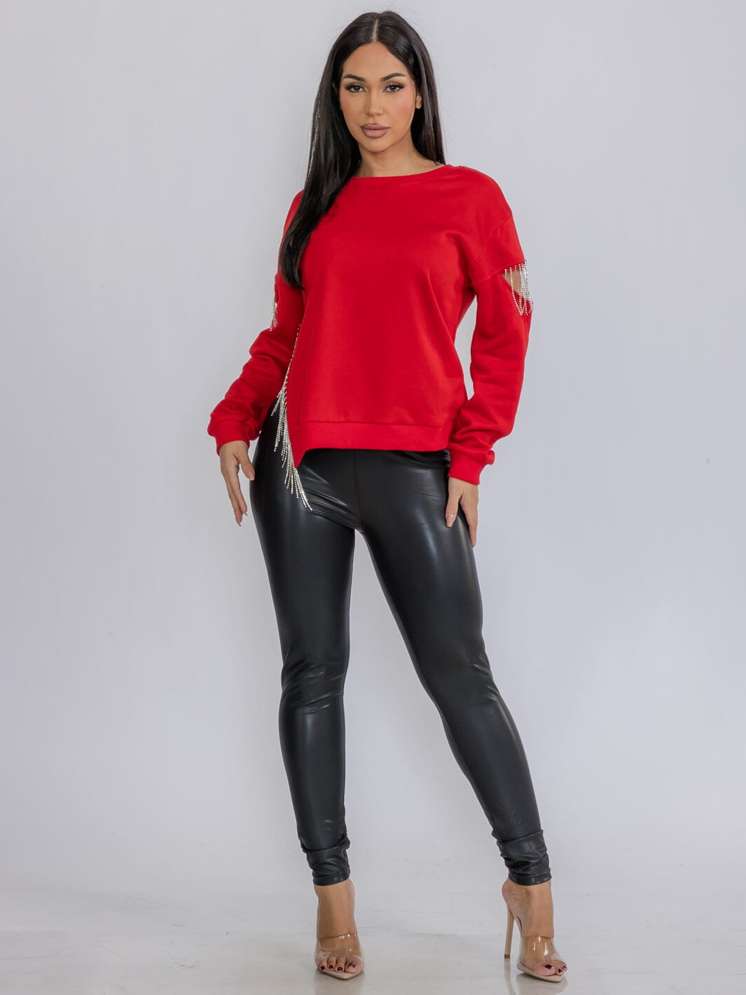 WOMEN'S LONG SLEEVE FRINGE DETAILED CUT OUT TOP
