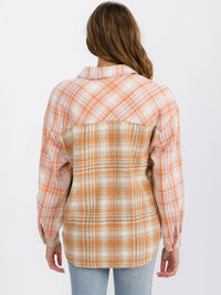 WOMEN'S LONG SLEEVE BUTTON UP FRONT POCKETS PLAID OVERSIZE SHIRT