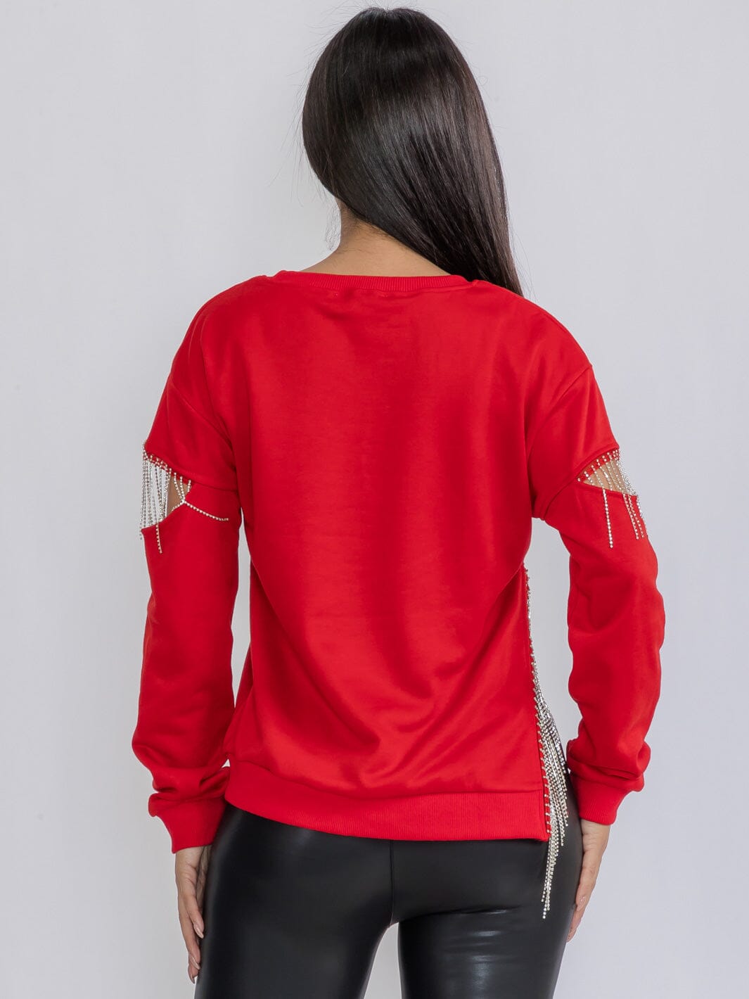 WOMEN'S LONG SLEEVE FRINGE DETAILED CUT OUT TOP