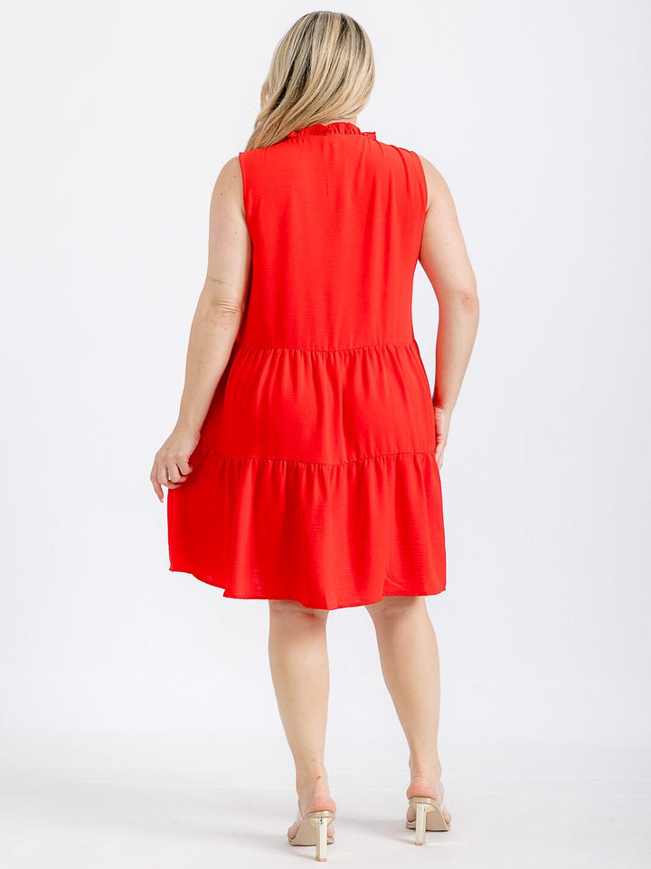 PLUS SIZE SLEEVELESS FRONT POCKETS TIERED TUNIC MINI DRESS