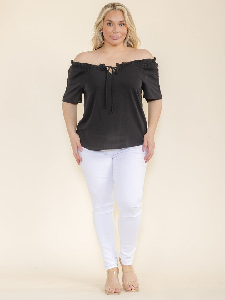 PLUS SIZE SHORT SLEEVE LACE OFF SHOULDER BLOUSE