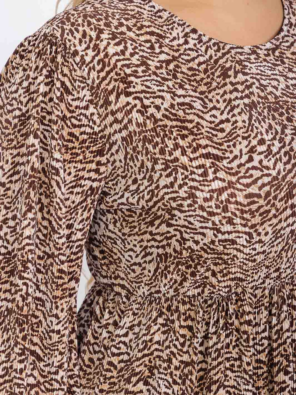 PLUS SIZE LONG SLEEVE FRONT POCKETS ELASTIC WAIST ANIMAL PRINT MAXI DRESS