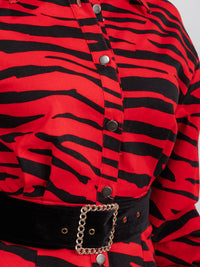 WOMEN'S LONG SLEEVE BUTTON UP BELTED ANIMAL PRINT MINI DRESS