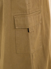 WOMEN'S ADJUSTABLE EDGE & WAIST CARGO POCKETS DENIM MIDI SKIRT