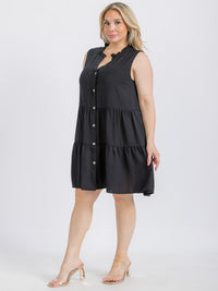 PLUS SIZE SLEEVELESS FRONT POCKETS TIERED TUNIC MINI DRESS