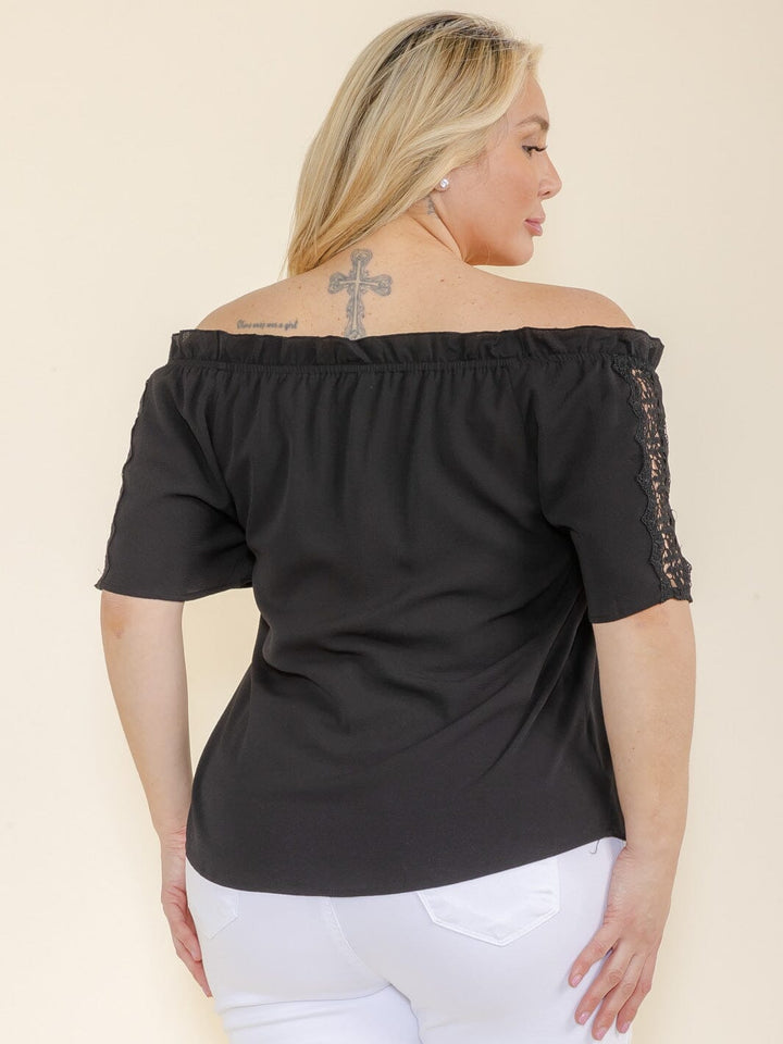 PLUS SIZE SHORT SLEEVE LACE OFF SHOULDER BLOUSE