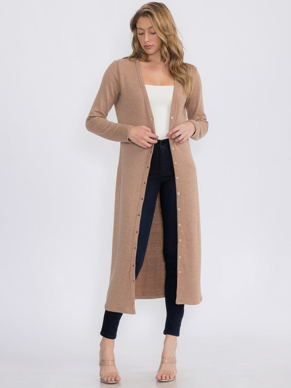 WOMEN'S LONG SLEEVE BUTTON UP CARDIGAN MAXI DRESS