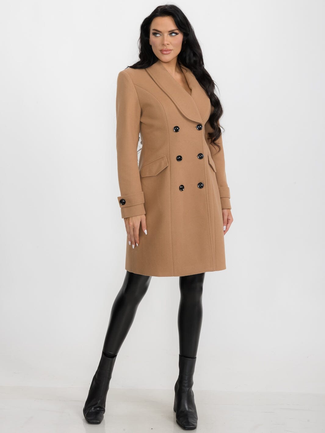 WOMEN'S LONG SLEEVE BUTTON CLOSURE FRONT POCKETS COAT