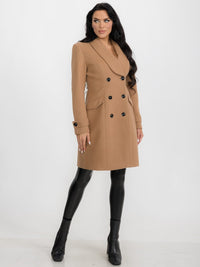WOMEN'S LONG SLEEVE BUTTON CLOSURE FRONT POCKETS COAT