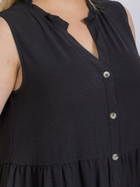 PLUS SIZE SLEEVELESS FRONT POCKETS TIERED TUNIC MINI DRESS