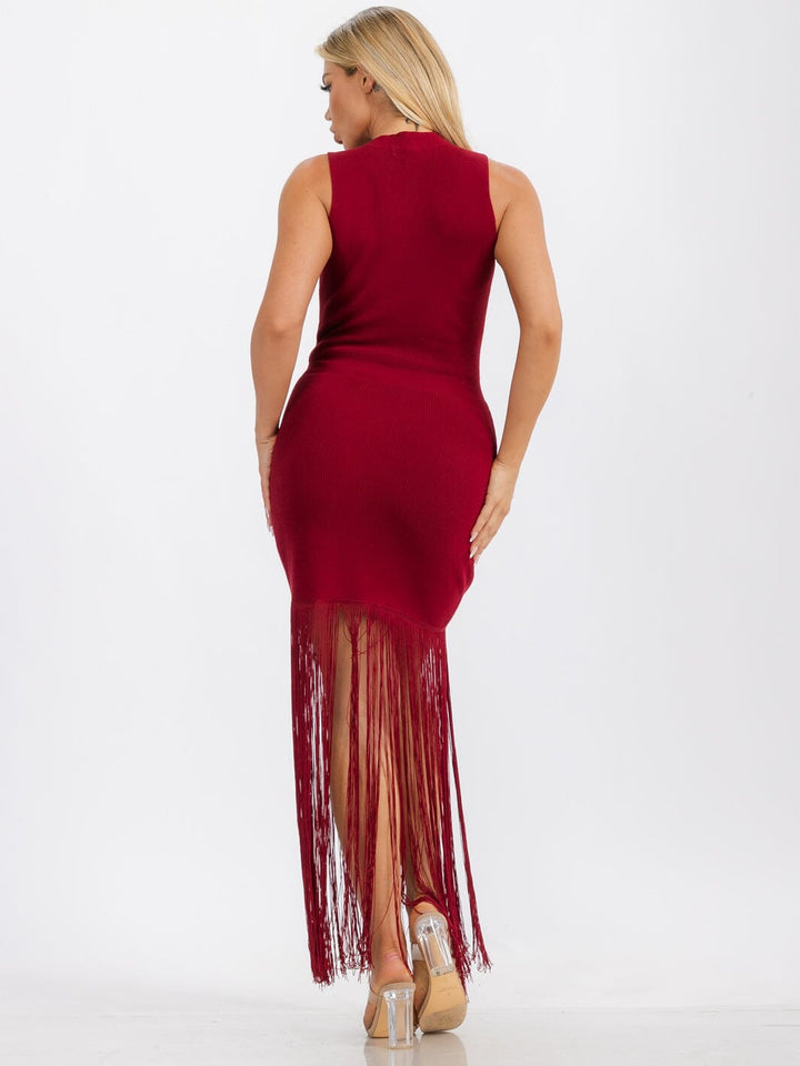 WOMENS' SLEEVELESS BODYCON FRINGE MINI DRESS