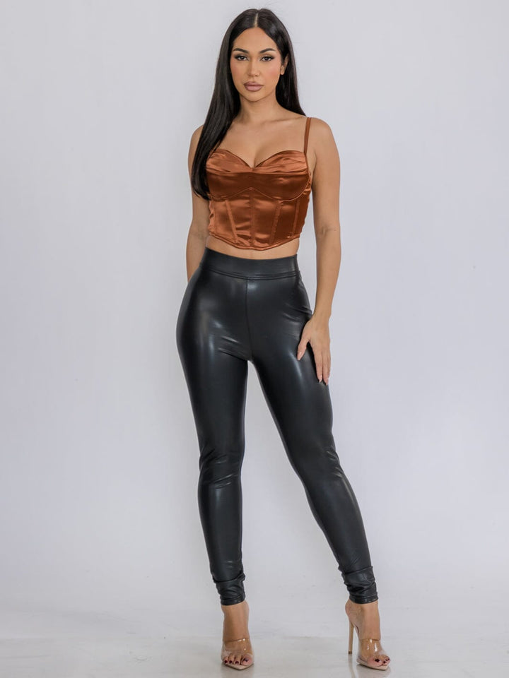 WOMEN'S SLEEVELESS V-NECK SATIN CROP TOP