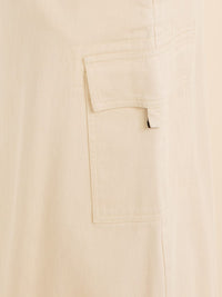 WOMEN'S ADJUSTABLE EDGE & WAIST CARGO POCKETS DENIM MIDI SKIRT