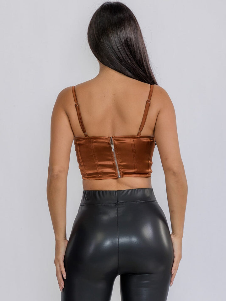 WOMEN'S SLEEVELESS V-NECK SATIN CROP TOP